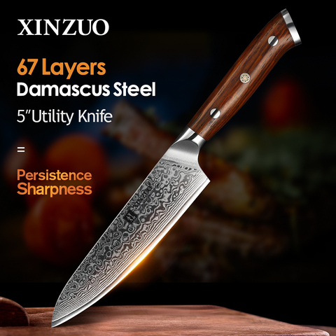 XINZUO 5'' inch Utility Knives Japanese VG10 Damascus Steel Kitchen Knife Rosewood Handle Top Selling Fruit Cooking Knives ► Photo 1/6