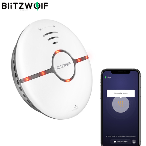 BlitzWolf BW-IS7 WiFi Smoke Detector LED Indicator 360° Sensing Fire APP Remote Alarm Smart Remote Control Electronics Home ► Photo 1/6