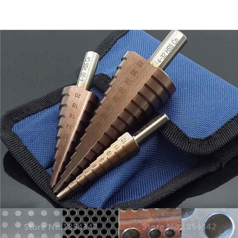 3Pcs Set HSS CO M35 Stainless Steel Metal Step Drill Bit Cutter Wood Cone Core Drilling Hole Saw Tool Broca Metal And Blue Bag ► Photo 1/6