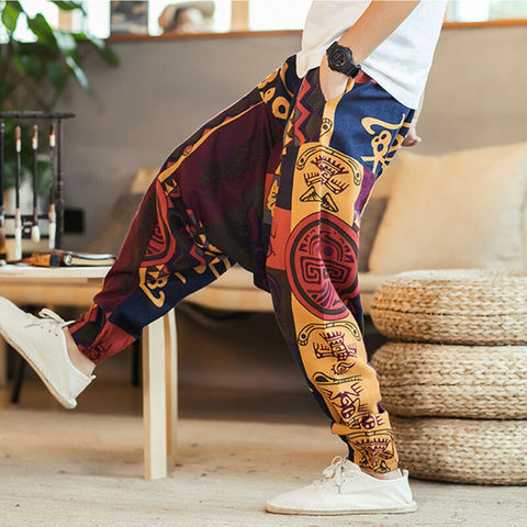 2022 Autumn Men Cotton Pockets Harem Pants Hip Hop Joggers Gypsy Hippie Drop Crotch Mens Pants Man Sweatpants Streetwear M-3XL ► Photo 1/6