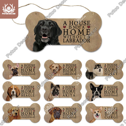 Putuo Decor Dog Bone Sign Plaque Wood, Wooden Dog Bone Plaque