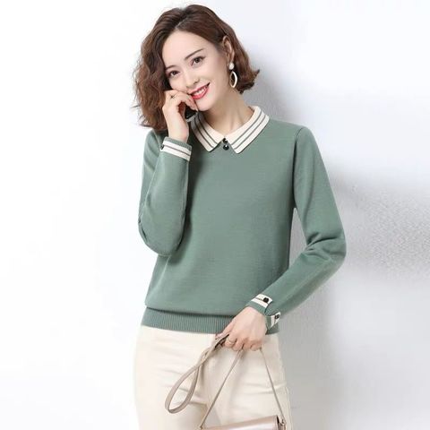 2022 Spring Autumn Long Sleeve Women Sweater Knitted Turndown Collar Pullover Winter Elasticity Solid Color Slim Top Female Y185 ► Photo 1/6