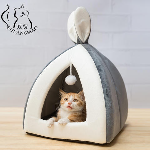 SHUANGMAO Hot Pet Cat Bed Indoor Kitten House Warm Small for Dogs Nest Collapsible Cats Cave Cute Sleeping Mats Winter Products ► Photo 1/6