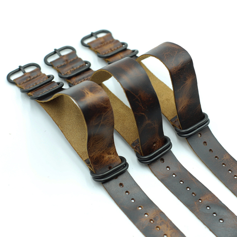 Vintage Crackle Textured Leather Nato Strap Band 20mm 22mm Zulu Strap for Men Replacement Wist Bracelet Watch Accessories ► Photo 1/5