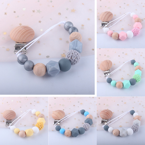 Pacifier Clip Baby Silicone Teething Beads Paci Holder Soothie Clips Teether Toy Chewbeads Baby Birthday Shower Gift ► Photo 1/6