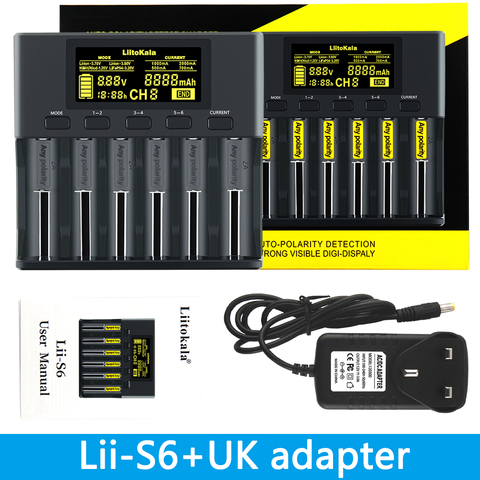 Liitokala Lii-S6 18650 charger 3.2v 3.7v 6-slot auto-polarity detect 26650 21700 14500 aa aaa batteries 1.2V 3.85V NiMH NI-CD ► Photo 1/6