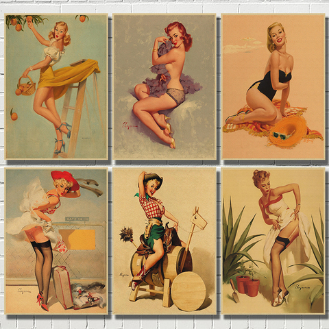 PINUP GIRLS NO.1  World War II Vintage Kraft Paper Classic Poster Bar Cafe Living Room Dining room Wall Decorative Paintings ► Photo 1/6