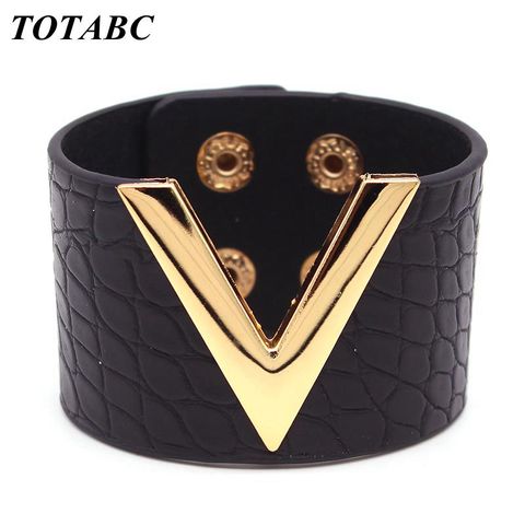 Europe Crack Leather Bracelet For Women Femme All-Match OL V Word Wide Punk Style Soft Jewellery Cool Wholesale ► Photo 1/6