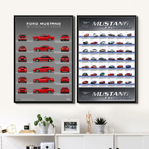 Art Decor Ford Mustang 50th Anniversary Car Evolution Chart Muscle Car Wall Art Canvas Painting Silk Poster ► Photo 1/3