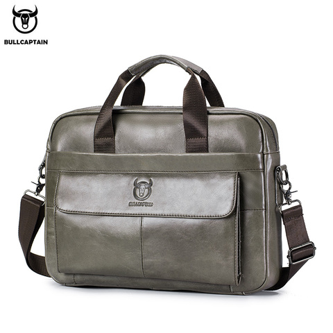 BULLCAPTIAN first layer cowhide laptop bag 14 inch leather shoulder bag business briefcase handbag bag work bag men's briefcase ► Photo 1/6