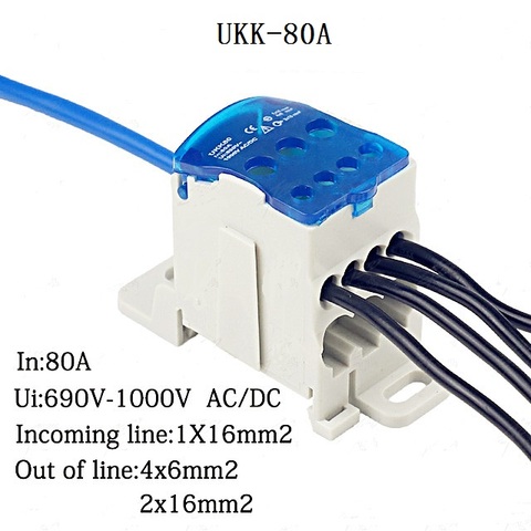 UKK-80A Din Rail Distribution Box Terminal Block 1 In Many Out Power Junction Box 80A Universal Electric Wire Connector ► Photo 1/6