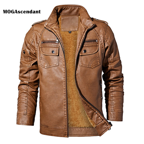 Men's Leather Jackets Winter Fleece Casual Motorcycle Jacket Biker Leather Coats European Windbreaker Genuine Leather Jacket ► Photo 1/6