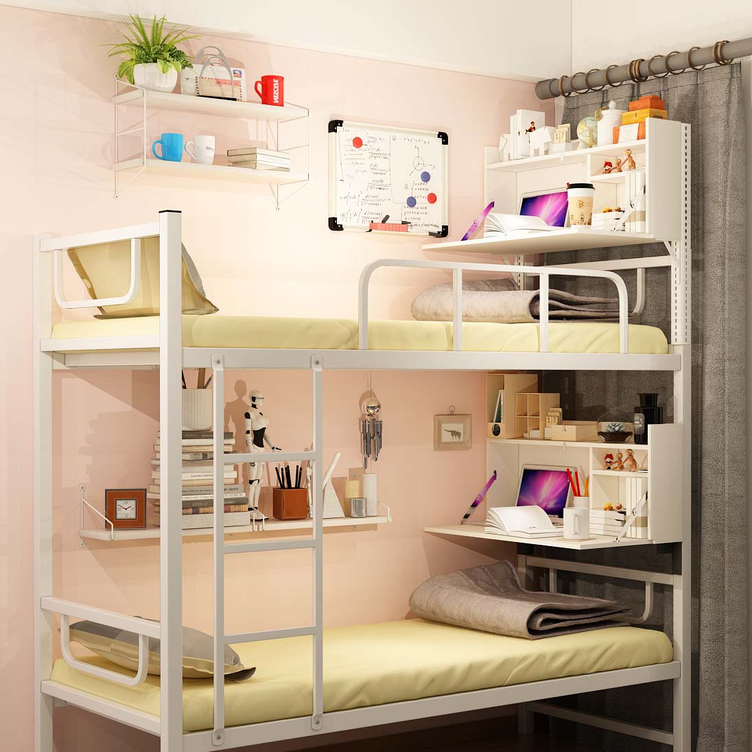 College Student Dormitory Artifact Bed, Bunk Bed With Shelves