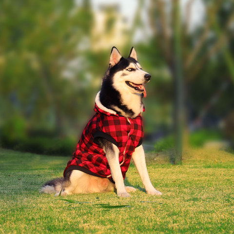 Winter Dog Clothes Jackets Grid Warm Soft Super Thick Clothing for Large Dog S-5XL Outfit Fall Hoodie Coats For Dogs Pet Apparel ► Photo 1/6