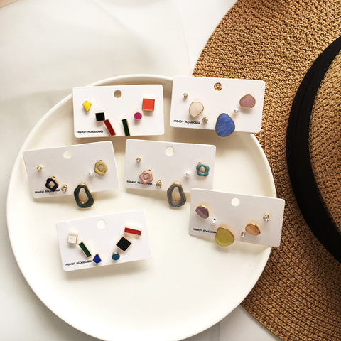 Japan and Korea joker 3 sets earrings fashionable temperament women drop oil earrings geometric new earrings ► Photo 1/5