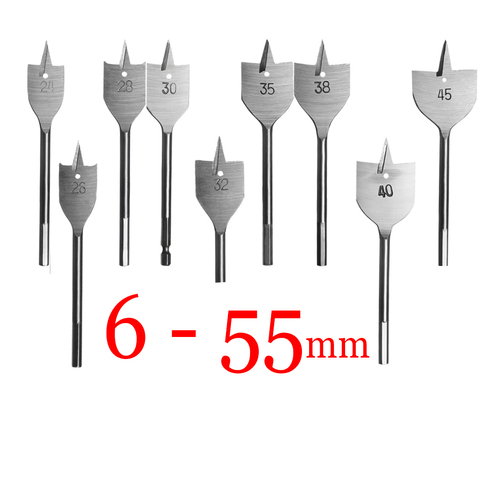 1pcs 6-55mm Durable Woodworking Tool Sets Flat Drill Long High-carbon Steel Wood Flat Drills Woodworking Spade Drill Bits ► Photo 1/6