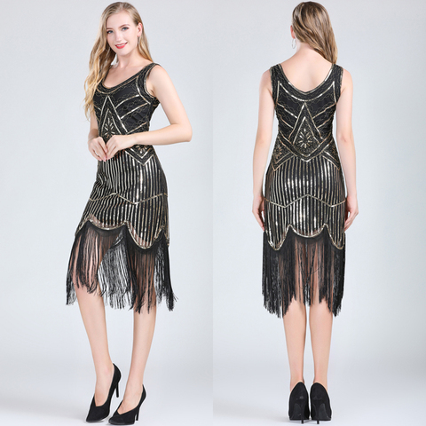 Women Party Dress 1920s Great Gatsby Flapper Dress V Neck Sleeveless Embellished Sequin Beaded Fringe Dress Vestidos ► Photo 1/6