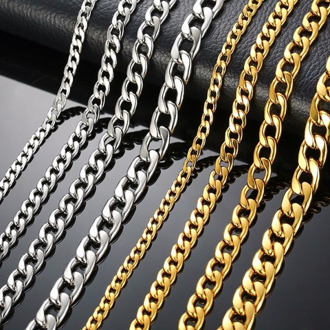 Solid Necklace Curb Chains Link Men Choker Stainless Steel Male Female Accessories Fashion ► Photo 1/6