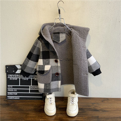 fall Winter Fleece Jackets For Boy Trench Children's Clothing 2-10Y Hooded Warm plaid Outerwear Windbreaker Baby Kids Coats ► Photo 1/6