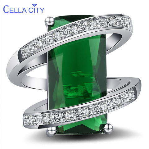 Cellacity 925 silver Ring for Women with 10*20mm Rectangle Emerald Gemstones Silver Jewelry Anniversary Party Gift size 6-10 ► Photo 1/6