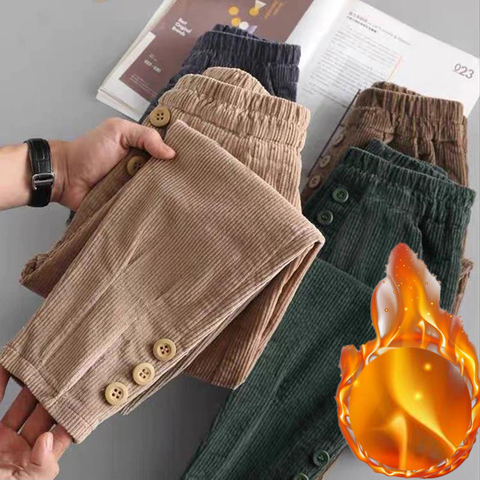 Mom's casual high waist Add Velvet corduroy Harem Pants Elegant oose Pencil Pants Women Vintage Elastic waist trouser female ► Photo 1/6