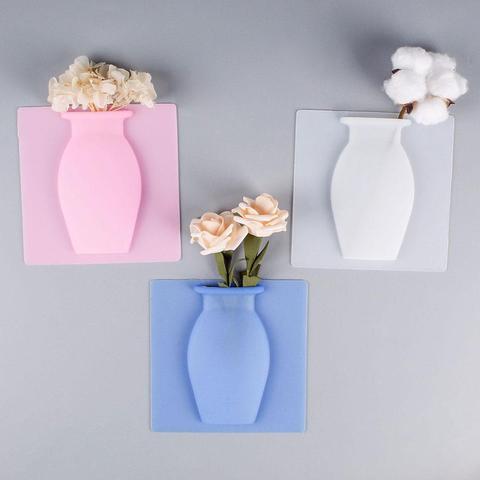 Wall Hanging Floret Bottle Silicone Vase Container Magic Sticker On Glass Plant Flower Pots Silicone Sticky Container Home Decor ► Photo 1/6