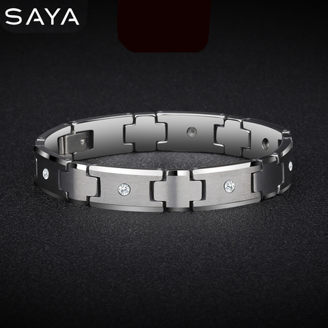 Men Tungsten Bracelet, Carbide Chain Jewelry Inlay CZ Stones 10mm Width 20 cm Length, Free Shipping, Customized ► Photo 1/6