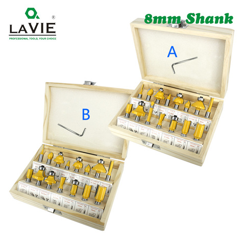 LAVIE 15pcs 8mm Router Bit Set Trimming Straight Milling Cutter for Wood Bits Tungsten Carbide Cutting Woodworking MC02006 ► Photo 1/6