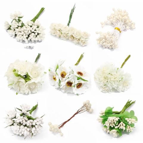6/10/12/50/60/90/144Pcs White Hybrid Flower Cherry Stamen Berries Bundle DIY Christmas Wedding Cake Gift Box Wreaths Decor ► Photo 1/6