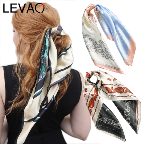Levao Satin Square Hair Bow Scarf Scrunchies Stripe Printed Turban Headband Soft Bandanas Headwrap for Women Hair Accessories ► Photo 1/6