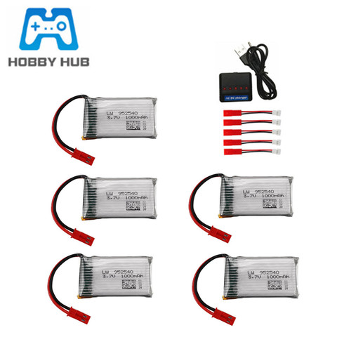 3.7V 1000mAh Lipo 1S Lipo Battery + USB Charger Set For HQ898B H11D H11C H11WH T64 T04 T05 F28 F29 T56 T57 RC Drone Parts ► Photo 1/3