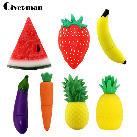 Pendrive Banana Fruits USB Drive 8GB 16GB 32GB 64GB 128GB Cartoon Strawberry Watermelon USB Flash Memory Stick 256GB Flash Disk ► Photo 1/6