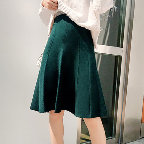 New Autumn Knitting Pleated Midi Skirts Women Solid High Waist A-line Mid-length Skirt Female 2022 Spring Fashion Ladies Bottoms ► Photo 1/6