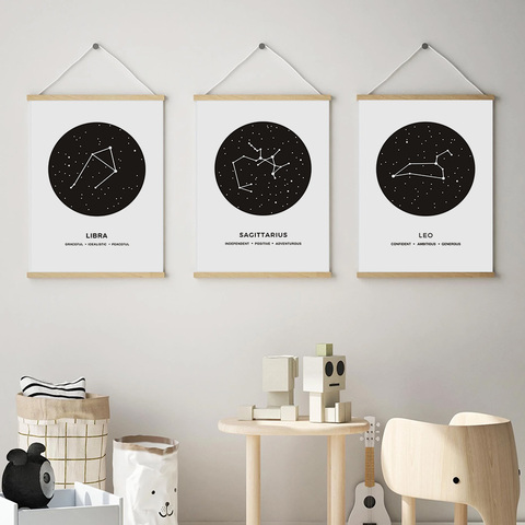 Constellation Celestial Zodiac Sign Nursery Decor Canvas Painting Black White Wall Art Poster Print Picture Kids Room Home Decor ► Photo 1/6