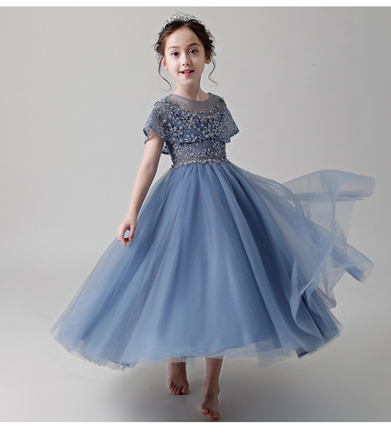 Beads Tulle Flower Girl Dress Pageant Evening Party Wedding Dresses For Girls Long Gown Birthday Princess Communion Costumes ► Photo 1/6