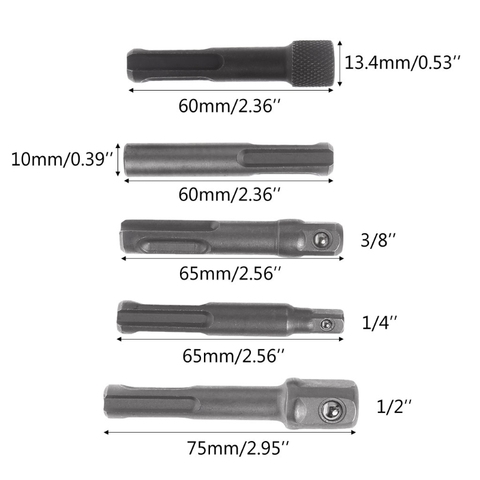 5Pcs SDS Plus 1/4 Hex Socket Driver Hammer Drill Bit Chuck Adaptor Bar Kit Set ► Photo 1/6