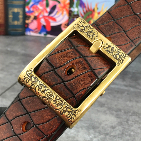 Mens belts Luxury Retro Hand Carving Super Thick Men Leather Belt Ceinture  Designer Brass Belt Buckle Men's Belt Riem MBT0002 ► Photo 1/6