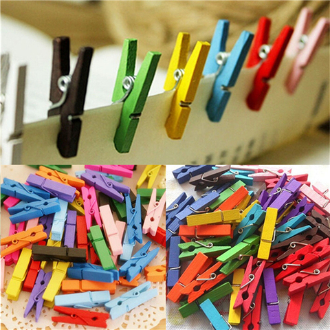 50 Pcs/lot Mini Wooden Craft Pegs Clothes Paper Photo Hanging Spring Clips Clothespins For Message Cards 30mm Random Color ► Photo 1/6