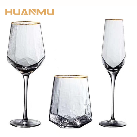 Wine Glasses Home Hammered Goblet Creative Glass Cups Red Wine Diamond Champagne Brandy Wedding Luxury Drinkware бокалы стакан ► Photo 1/6