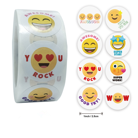 Stickers 500 pcs/roll Smiley face encouragement reward sticker children toy decoration sticker label ► Photo 1/6