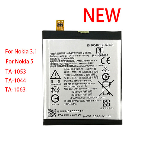 100% Original HE336 HE321 2900mAh Battery For Nokia 5 Dual SIM (TA-1053 DS) For Nokia 3.1 New Production High Quality ► Photo 1/6