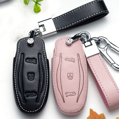 Leather Car Key Case Cover for Tesla Model X Model S Model 3 Remote Fob Key Shell Case Cover Holder Protect ► Photo 1/6