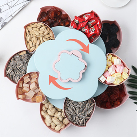 Creative Flower Petal Rotating Wedding Party Snack Box Fruit Plate Candy Storage Box 10 Grids Nuts Snack Tray  Flowers Shape Box ► Photo 1/6