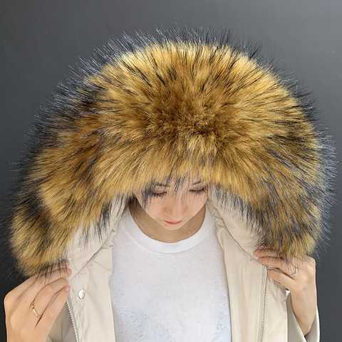 Faux Raccoon Fur Scarf Winter  Hood Fur Decor Shawl Multicolor Fake Fur Scarf Winter Coat Fur Collar ► Photo 1/5