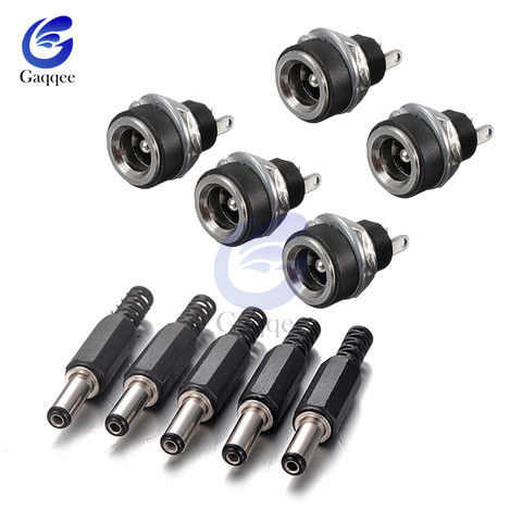 10Pcs DC Power Connector pin Female Plug Jack + Male Plug Jack Panel Mount Connector 5.5mm 2.1mm Plug Adapter 2 Terminal Types ► Photo 1/6