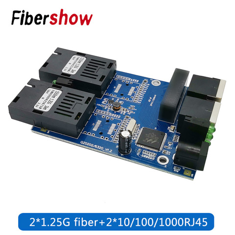 10/100/1000M Ethernet fiber switch 2 RJ45 UTP 2 SC fiber Gigabit Fiber Optical Media Converter 2SC 2RJ45 Ethernet PCB ► Photo 1/6