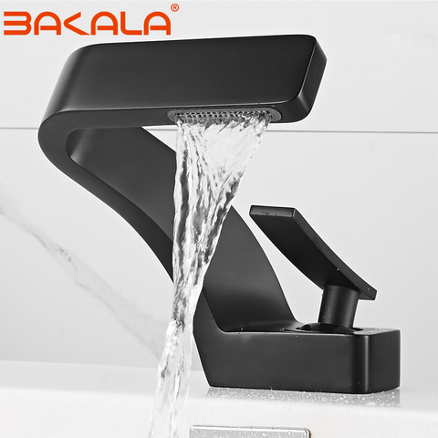 BAKALA Bathroom Deck Mounted Basin Faucet Black Sink Tap Single Hole Water Tap Hot and Cold mitigeur salle de bain mixer faucet ► Photo 1/6