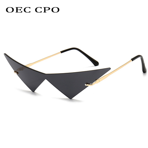 OEC CPO Oversized Cat eye Rimless Sunglasses Women Fashion One Piece Lens Sun Glasses Female Trend Triangle Eyewear Men UV400 ► Photo 1/6