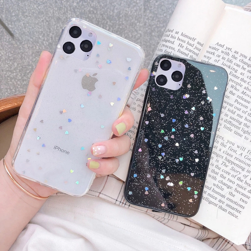 Ottwn Glitter Phone Case For Iphone 11 12 Mini Pro Xs Max Xr X 6 6s 7 8 Plus Love Heart Star Sequins Soft Bling Clear Cover Capa Price History