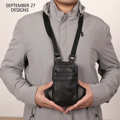 New Style Mini Messenger Bag Men Genuine Leather Handmade Top Cowskin Male Phone Bags Shoulder Crossbody Travel Passport Bag ► Photo 1/6